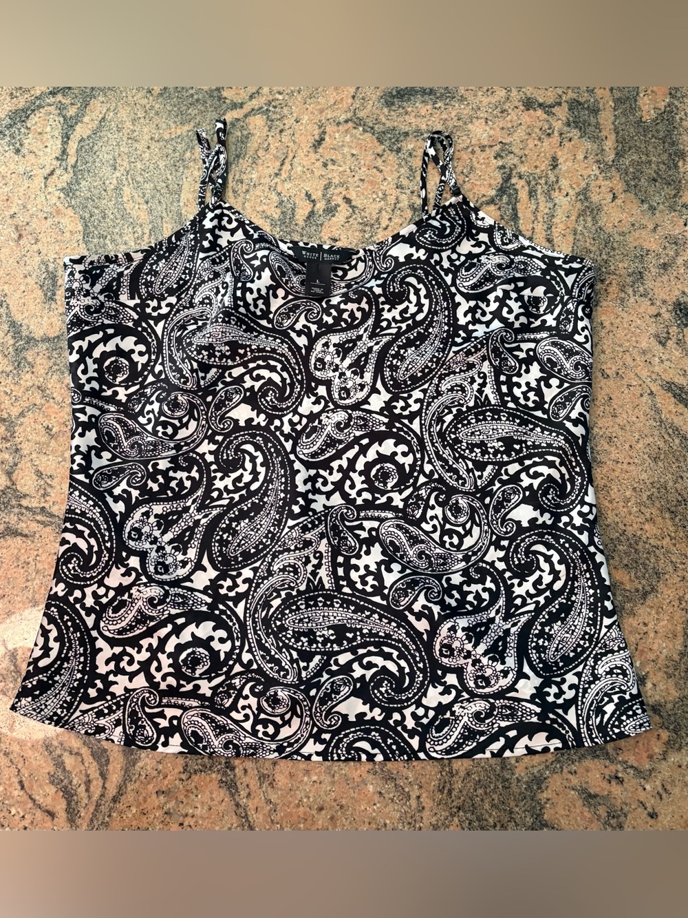 White House Black Market Black and White Paisley Print Cami Tank Top Size Large
